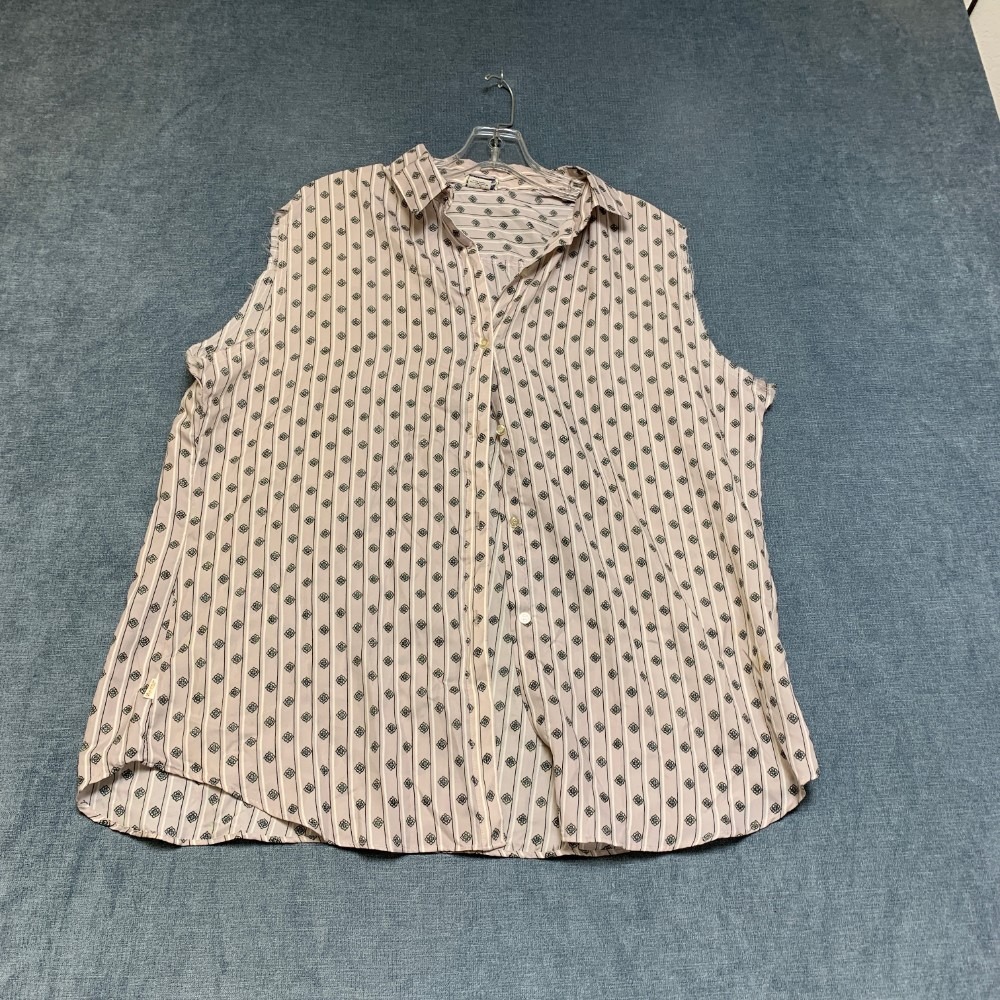 Levi's Sleeveless Shirt Womens M Beige Black Floral Texture Button Up Casual